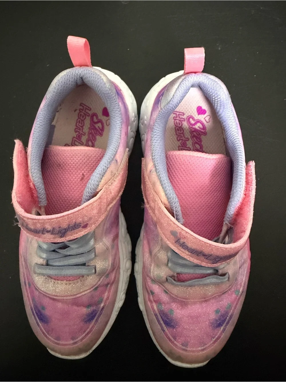 Skechers Kids Pink and Purple Glitter Heart-Trim Light-Up Sneakers